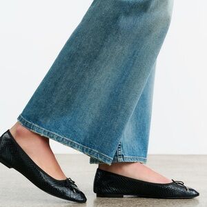 Nili Lotan Black Nubuck Snake Embossed Ballet Flat Size 37.5